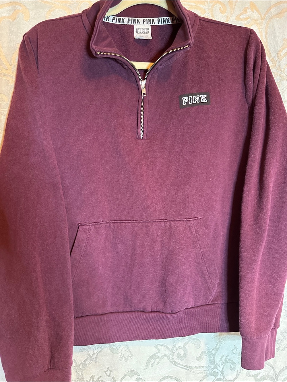 PINK Victoria's Secret Women’s Quarter-Zip Sweatshirt in Deep Plum fleece cabin